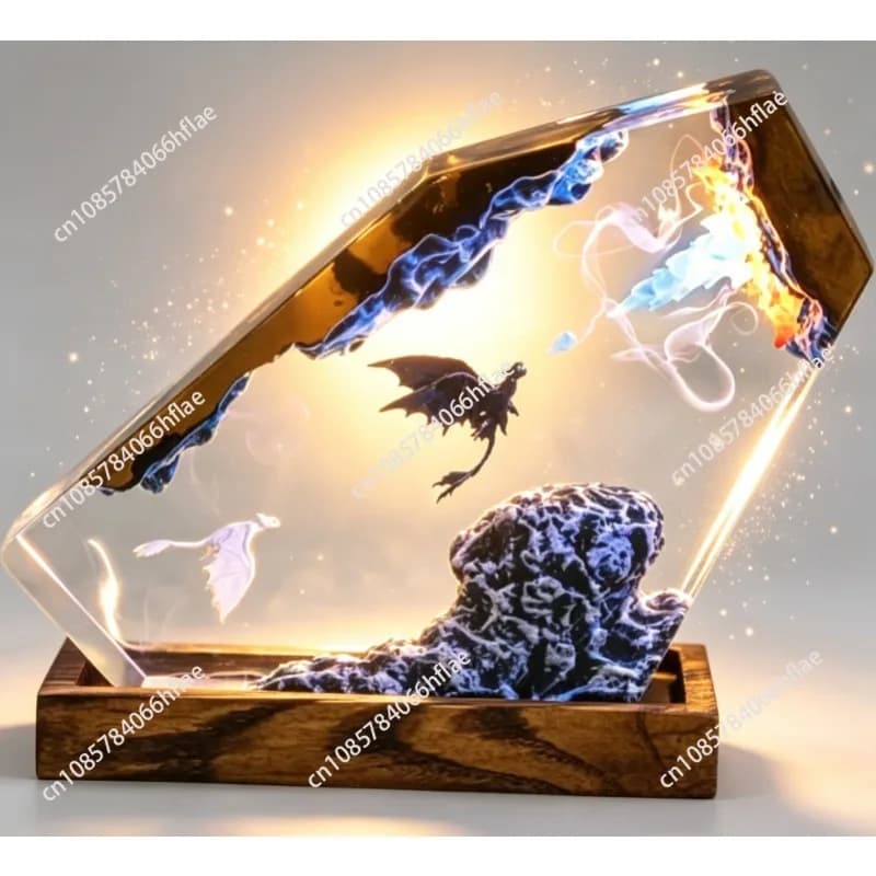 Night Fury Toothless Resin Lamp, Light Fury Epoxy Resin Night Light, Anime Decorative Lamp