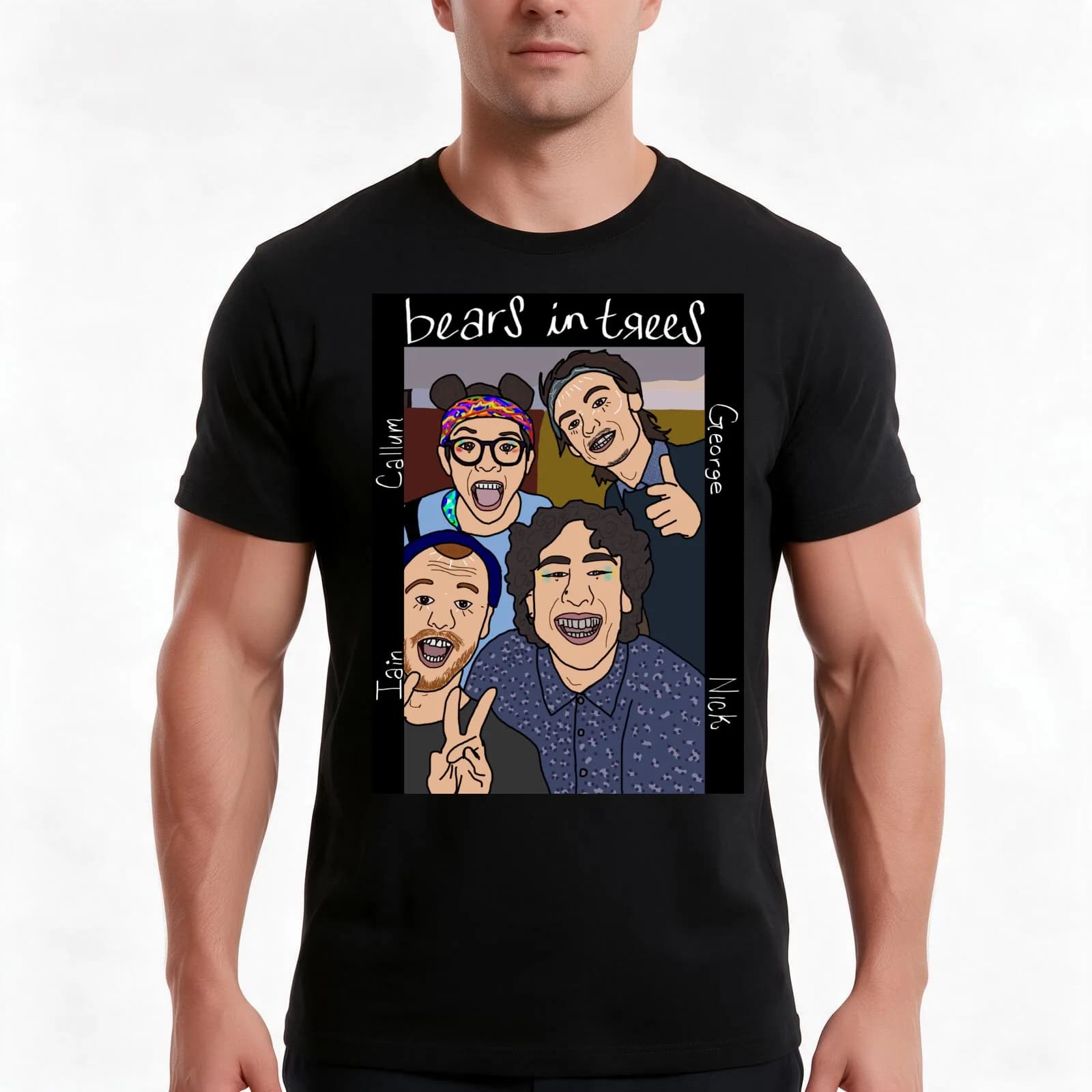 Bears in trees bois T-Shirt, Summer Casual Cotton Tee, Oversized Streetwear Tops, Vintage Graphic Print, Loose Fit Short Sleeve