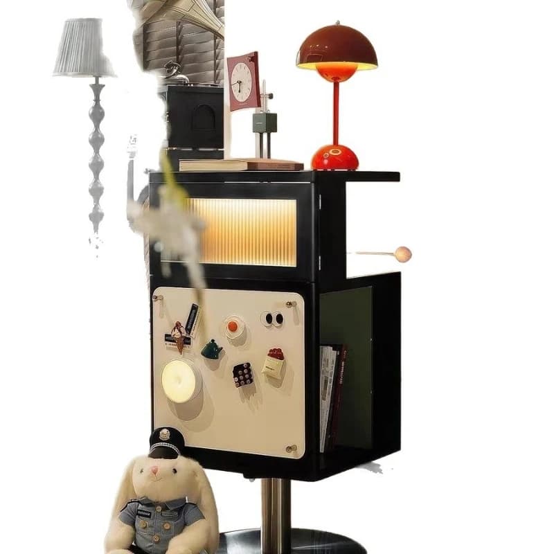 Retro home living room sofa side cabinet rotatable bedside table