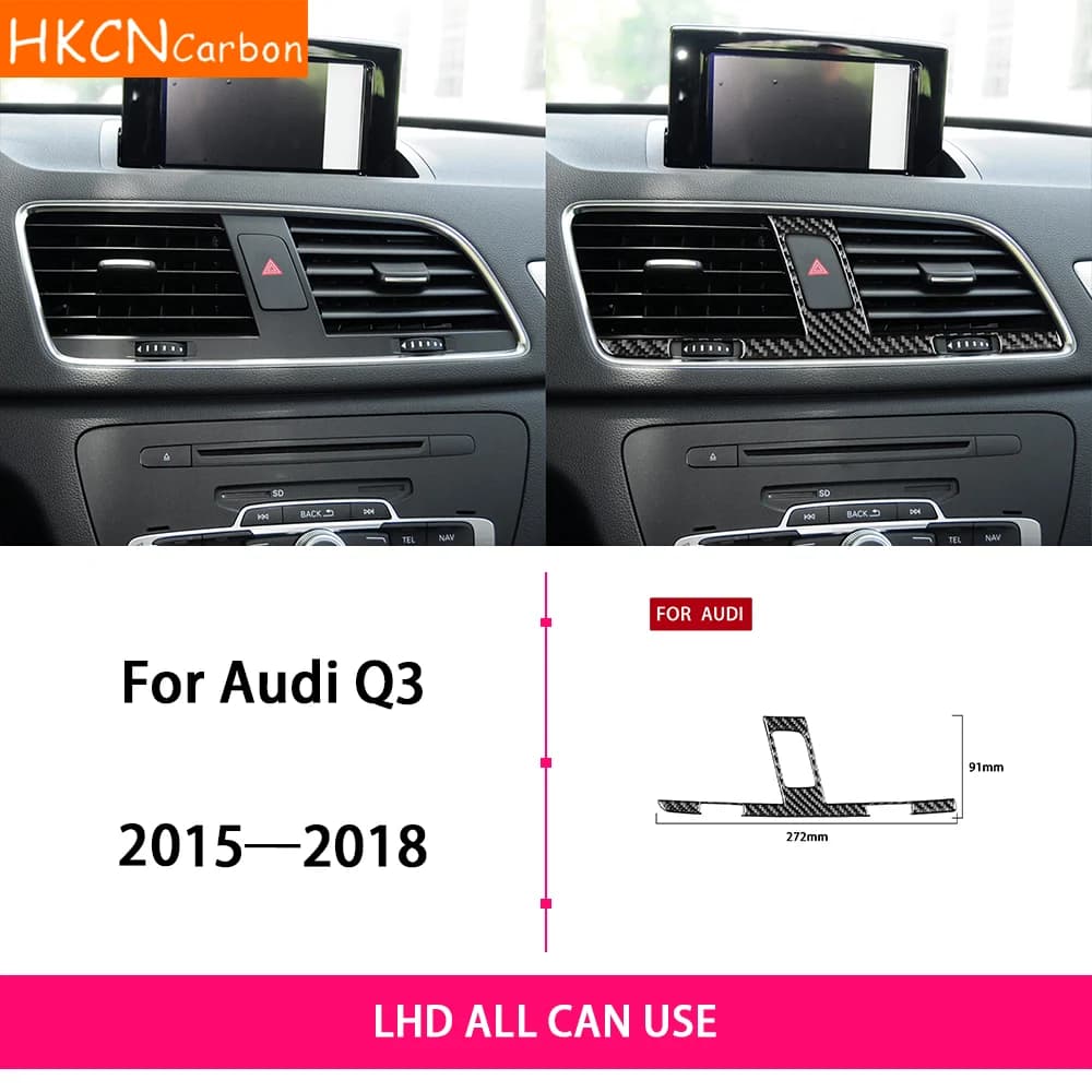 For Audi Q3 2015—2018 Car Accessories Carbon Fiebr Dashboard Central Air Vent Outlet Paenl Strip Cover Trim Sticker Modification