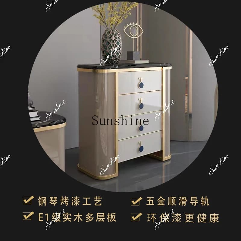American light luxury solid wood porch cabinet, living room against the wall, marble storage side cabinet  FT