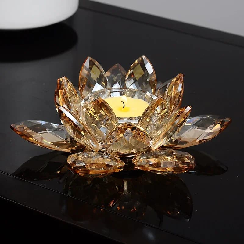 Decorative Crystal Flower Lotus Candle Holder For Votive Or Pillar Candle Up To 20cm 8 Inches Wide Clear Champagne Rainbow