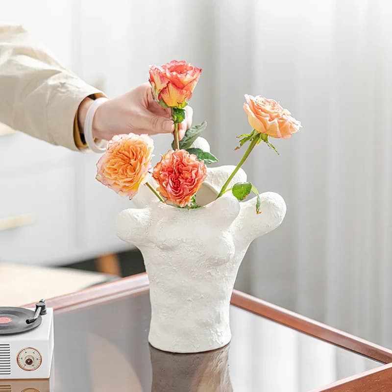 CAPIRON Nordic White Flower Bud Vase for Pampas Grass Living Room Cabinet Interior Decoration Centerpiece Home Office Decor Gift