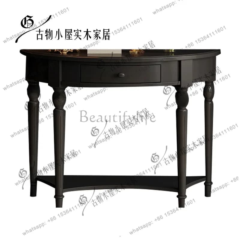 French black entrance table/villa high-end makeup table combination table and chairs/customizable