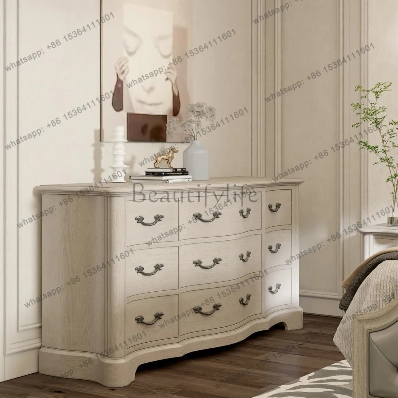 jj5  Best Seller North American Series Nine-bucket Cabinet American Solid Wood Retro Athens White Old Bedroom Six-bucket Storage