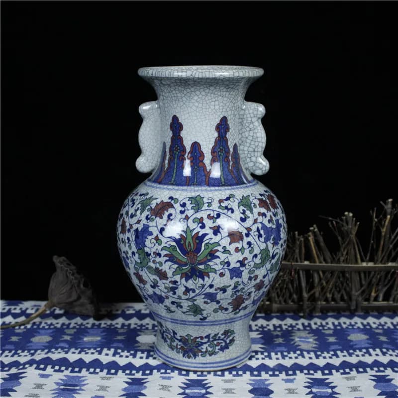 PYJ Jingdezhen ceramic ornament blue and white twisted lotus official kiln open piece vase Chinese creative home jewelry