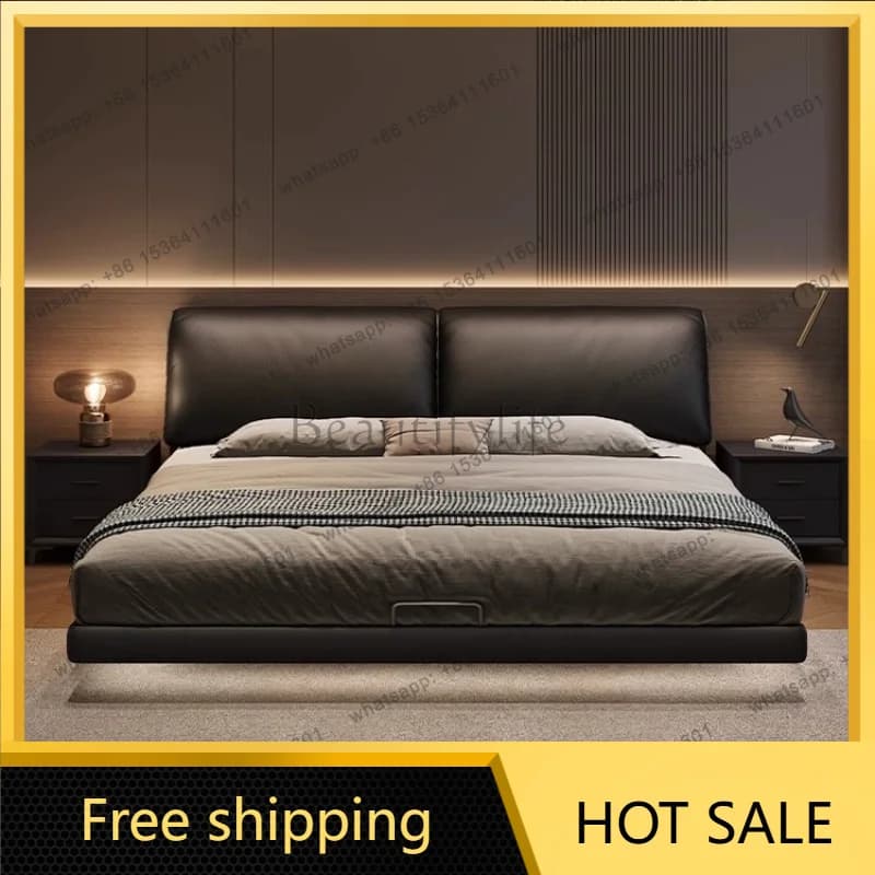 LSItalian cowhide elephant ear floating storage double bed master bedroom home interior decoration furnishing daily rest arrange