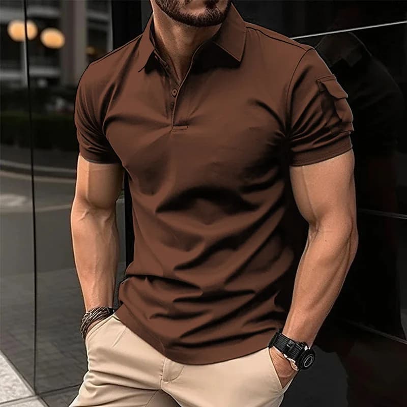 High-quality men's short-sleeved polo shirt - Casual button-down T-shirt with arm pockets, suitable for outdoor and daily wear