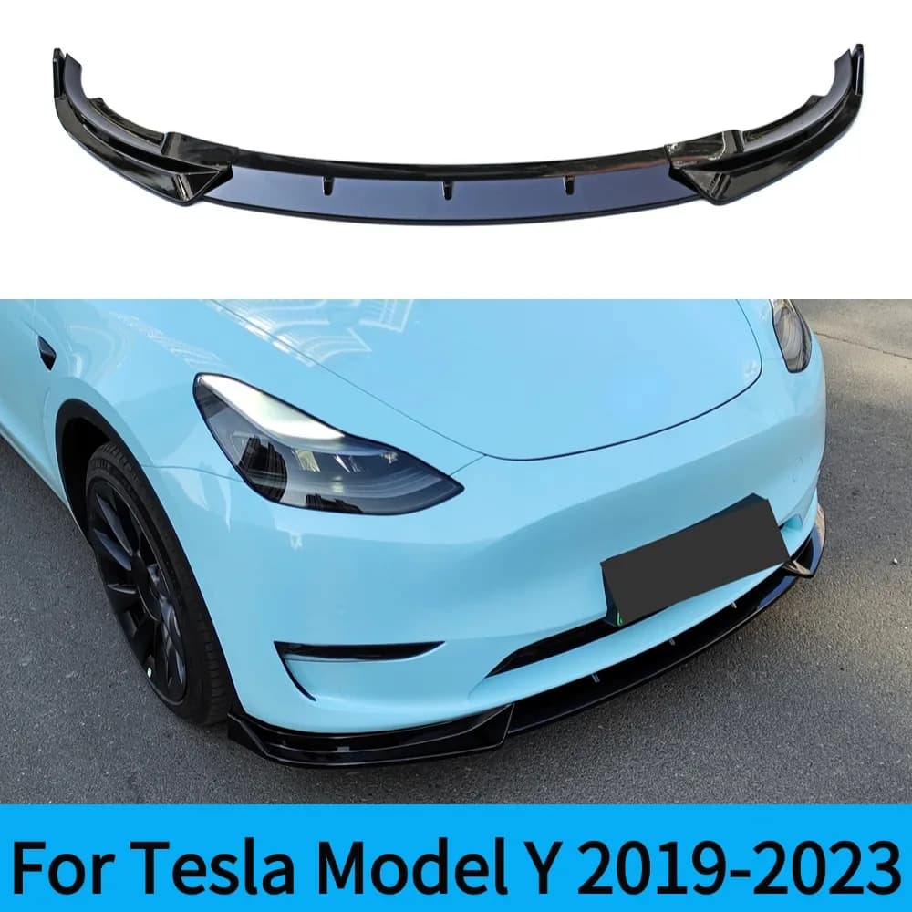 For Tesla Model Y 2019-2023 Gloss Black ABS Material Deflector Facel Front Splitter Bumper Lip Chin Protector For