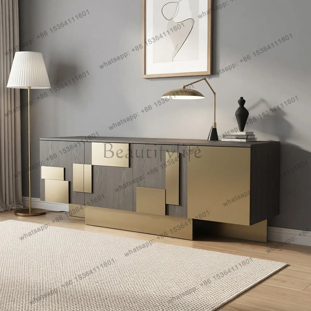 LD33 Italian light luxury solid wood dining side cabinet rock slab custom villa hotel partition decoration cabinet