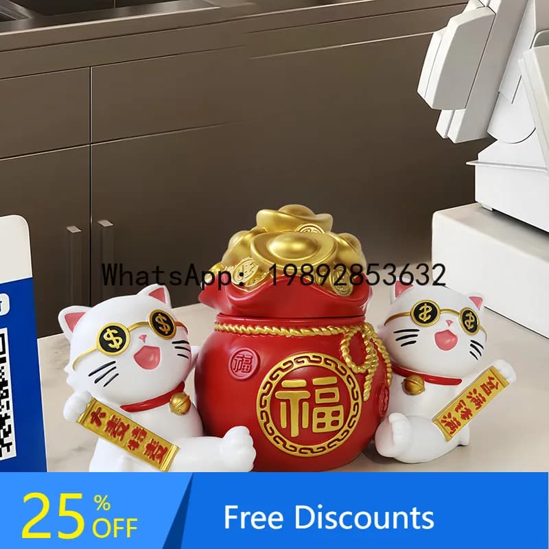 YFY Cashier Desk Lucky Cat Storage Ornament Office Front Desk Living Room Entrance Decoration Housewarming Gift