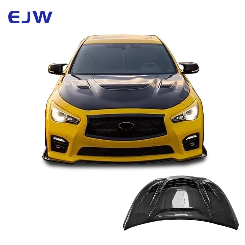 High Quality V-Type Carbon Fiber Engine Hood For 2015+Infiniti Q50 New Condition With Bolts Included Full Muscle Feel