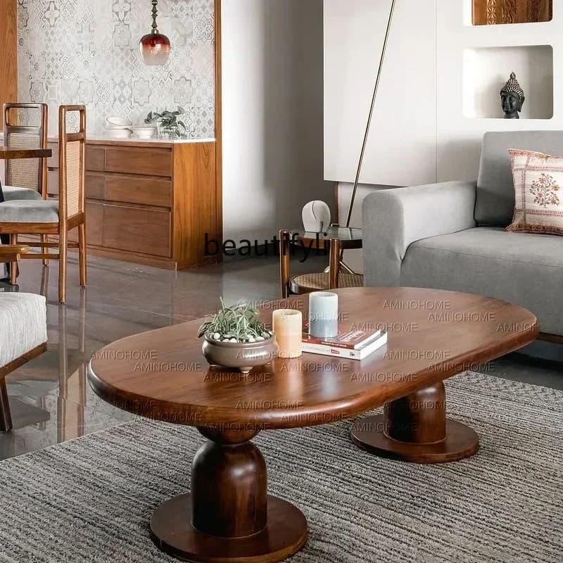 35French retro solid wood coffee table living room oval coffee table, sofa wood tea table, furnitureSSS