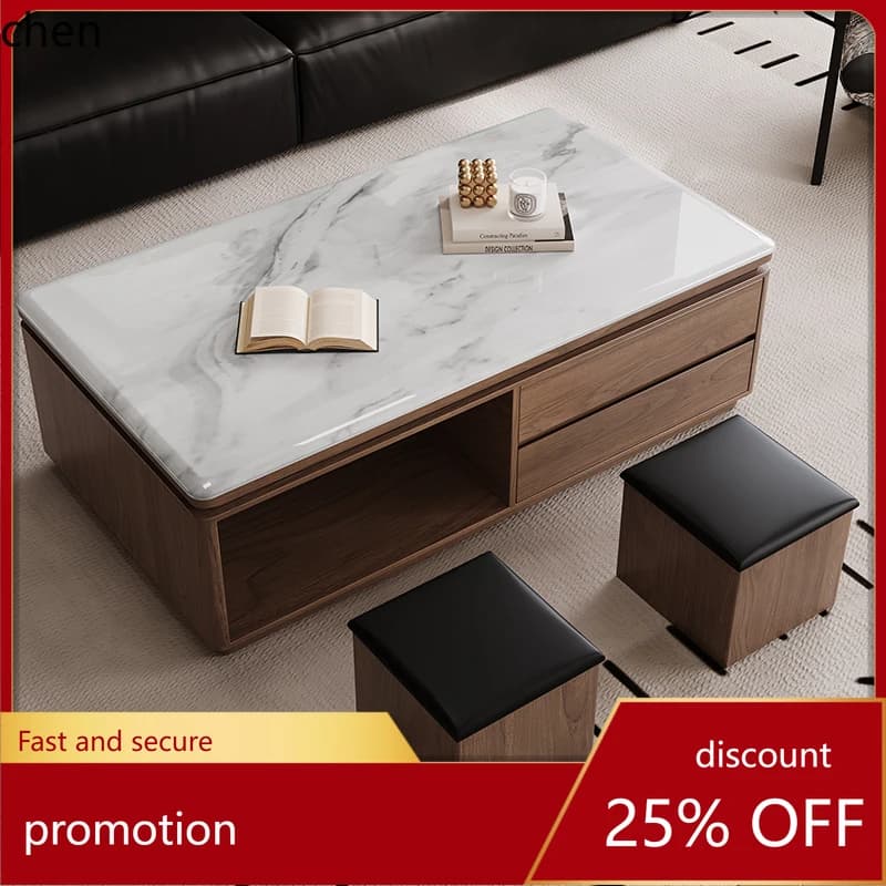 HT Living Room Coffee Table Solid Wood Table TV Cabinet High-End Natural Wood Super Crystal Stone High-End Elegant New Model