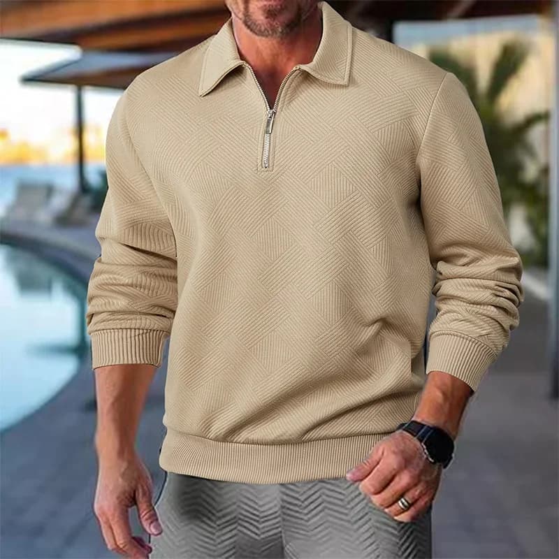 Cross-Border Popular Autumn Long-Sleeved Lapel Zipper Men's Loose Casual Top Polo Shirt