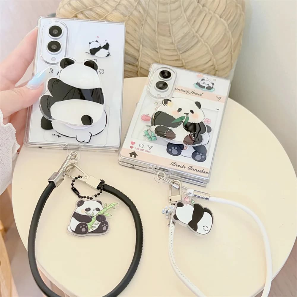 Cute Clear Cartoon Print Phone Case For Samsung Galaxy Z Fold8 Ultra Fold7 6 5 4 3 Protective Cover With Stand Wrist Strap