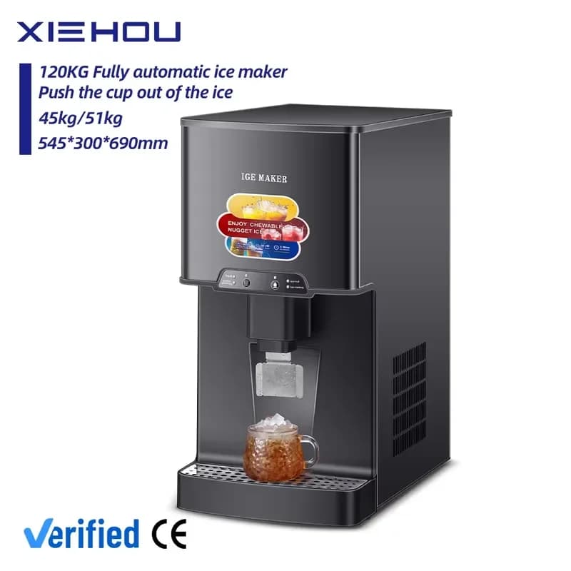 Hot Sale 120KG/24h Small Pebble Crushed Ice Maker Machine Countertop Automatic Chewable Nugget Ice Dispenser for Home Bar