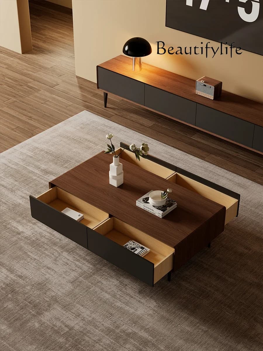 M Solid Wood Coffee Table Modern Rectangular Size Apartment Living Room Storage Walnut Creative High Tea Table