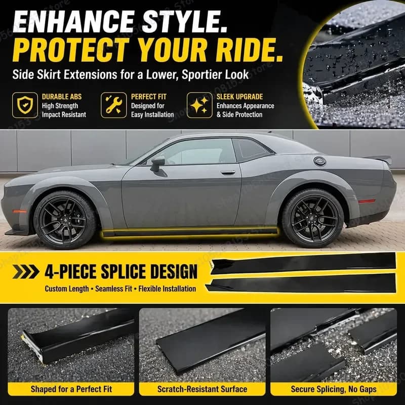 For Dodge Ram Challenger Dakota Journey Hornet Universal Car Side Skirt Set 8PCS 2.2M Winglet Splitters Lip Spoiler