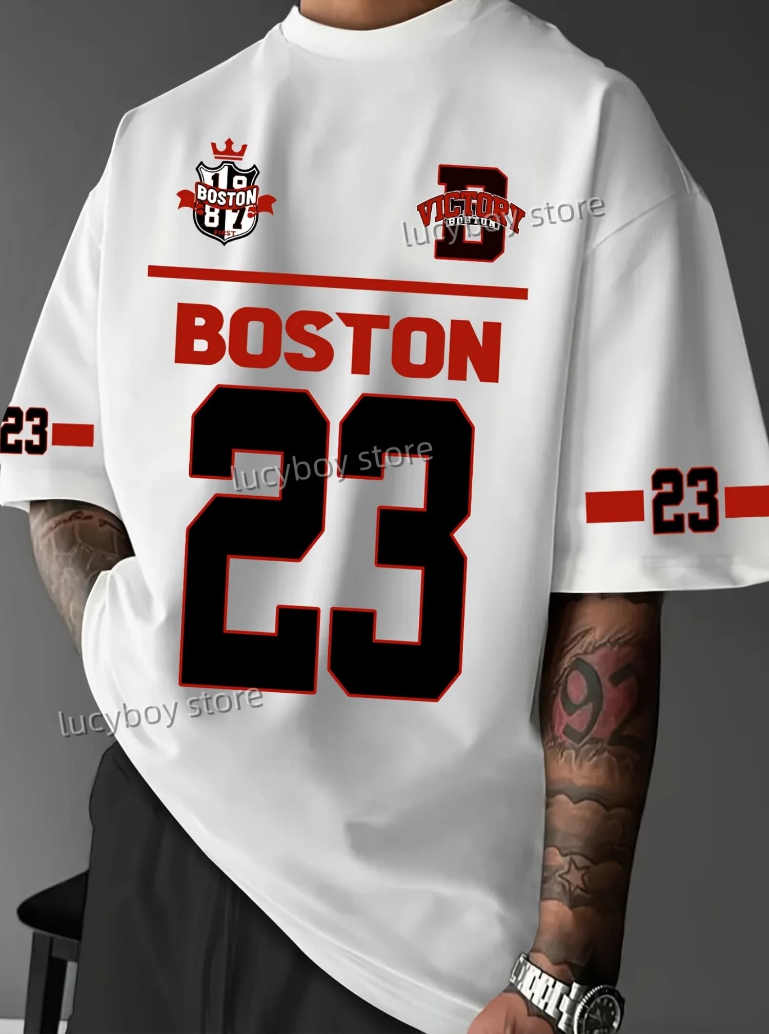 Mens BOSTON NO.23  Print Summer T-Shirt Man Short Sleeve Sportwear Football T-Shirt Vintage Oversize 4 colors Tees Men Clothes