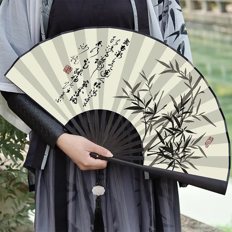 Double Side Bamboo Bone Folding Fan Dragon Pattern for Men Women Hanfu Costume Photography Daily Fan Gift Set Ancient Style
