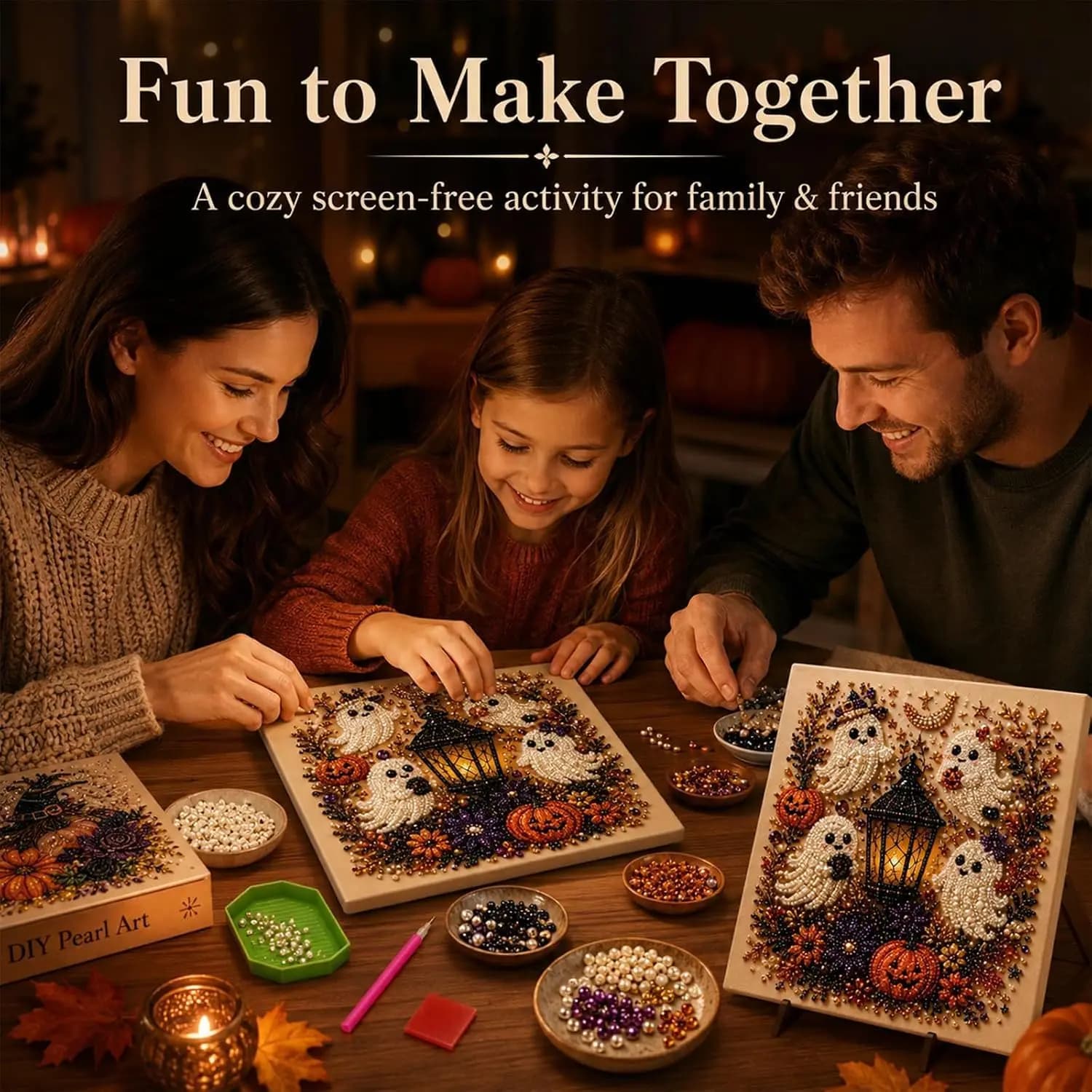 Pearl Art Kits for Adults Spooky Cute Ghost Theme 3D Halloween Diamond Art DIY Kit for Fall Home Decor, Wall Art Party Gifts