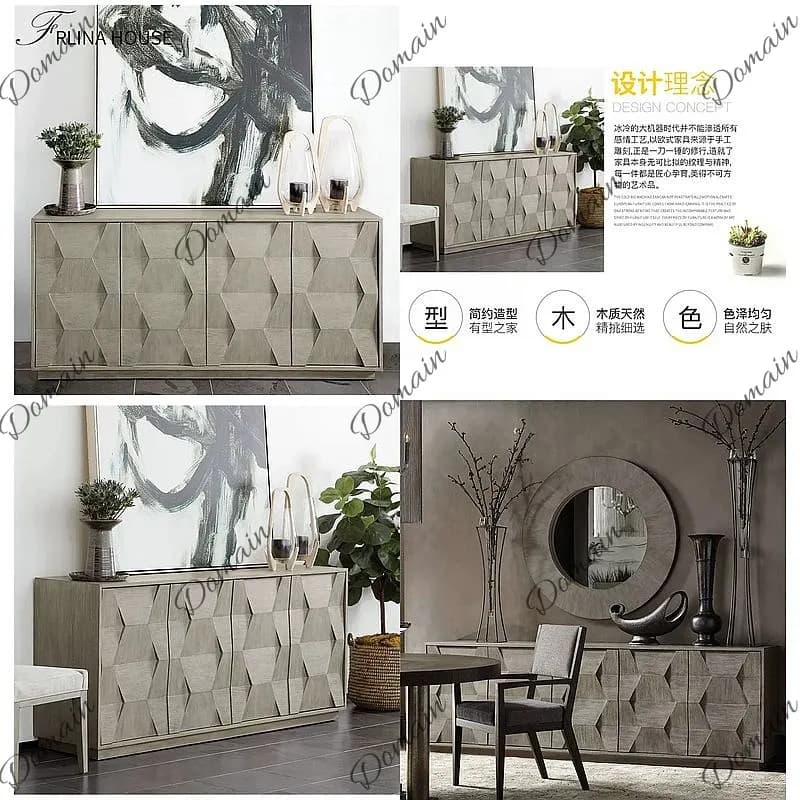 American Solid Wood Sideboard Storage Cabinet Tea Cabinet Living Room Carved Buffet Console Table Tall TV Stand