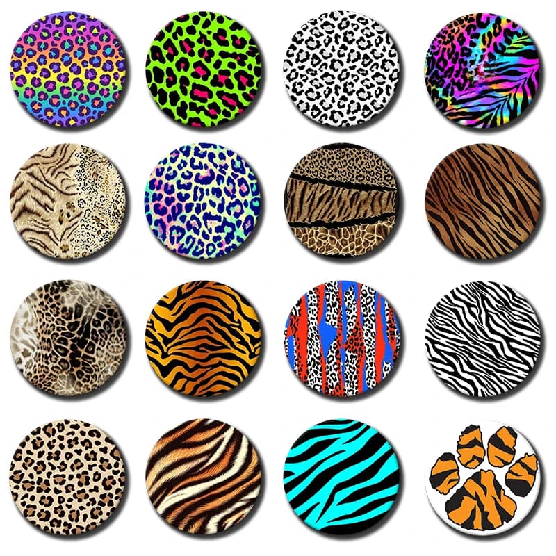 Pattern, Leopard Print, Tiger Stripe Brooches Round Creative Lapel Pins Daily Stylish Ornament Badge Exquisite Accessories Gifts