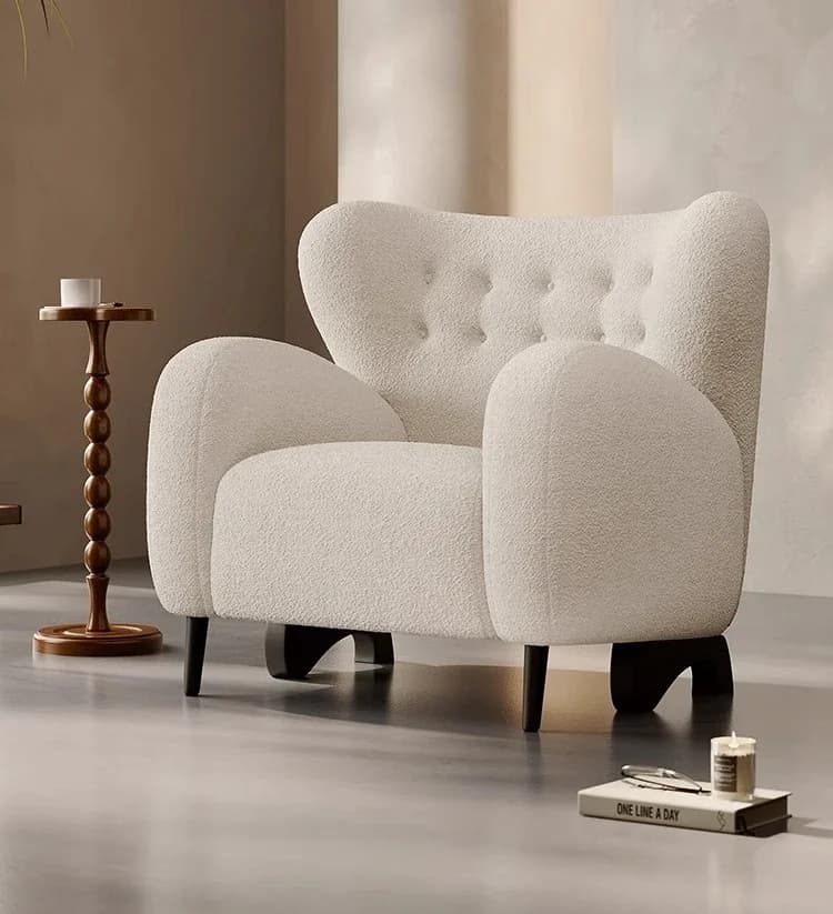 Cream wind embraces Italian casual simple single sofa chair living room lamb wool fabric creativity