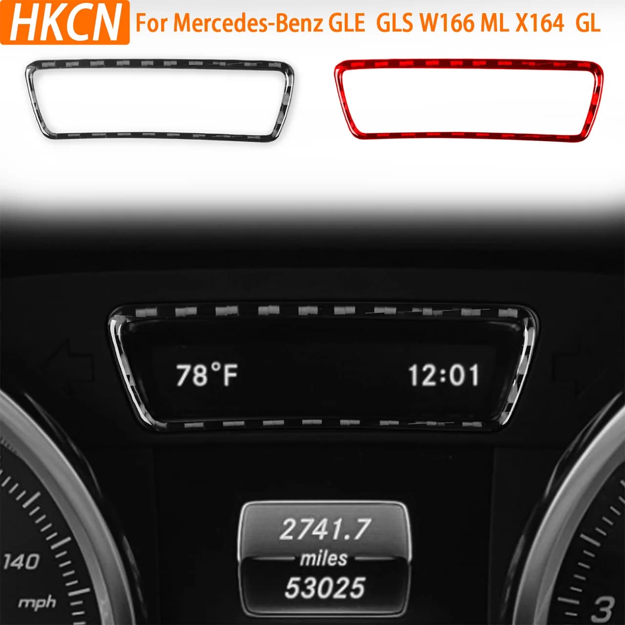 For Benz GLE GLS W166 ML X164 GL Car Interior Accessories Instrument Panel Temperature Time Ring Frame Carbon Fiber Sticker