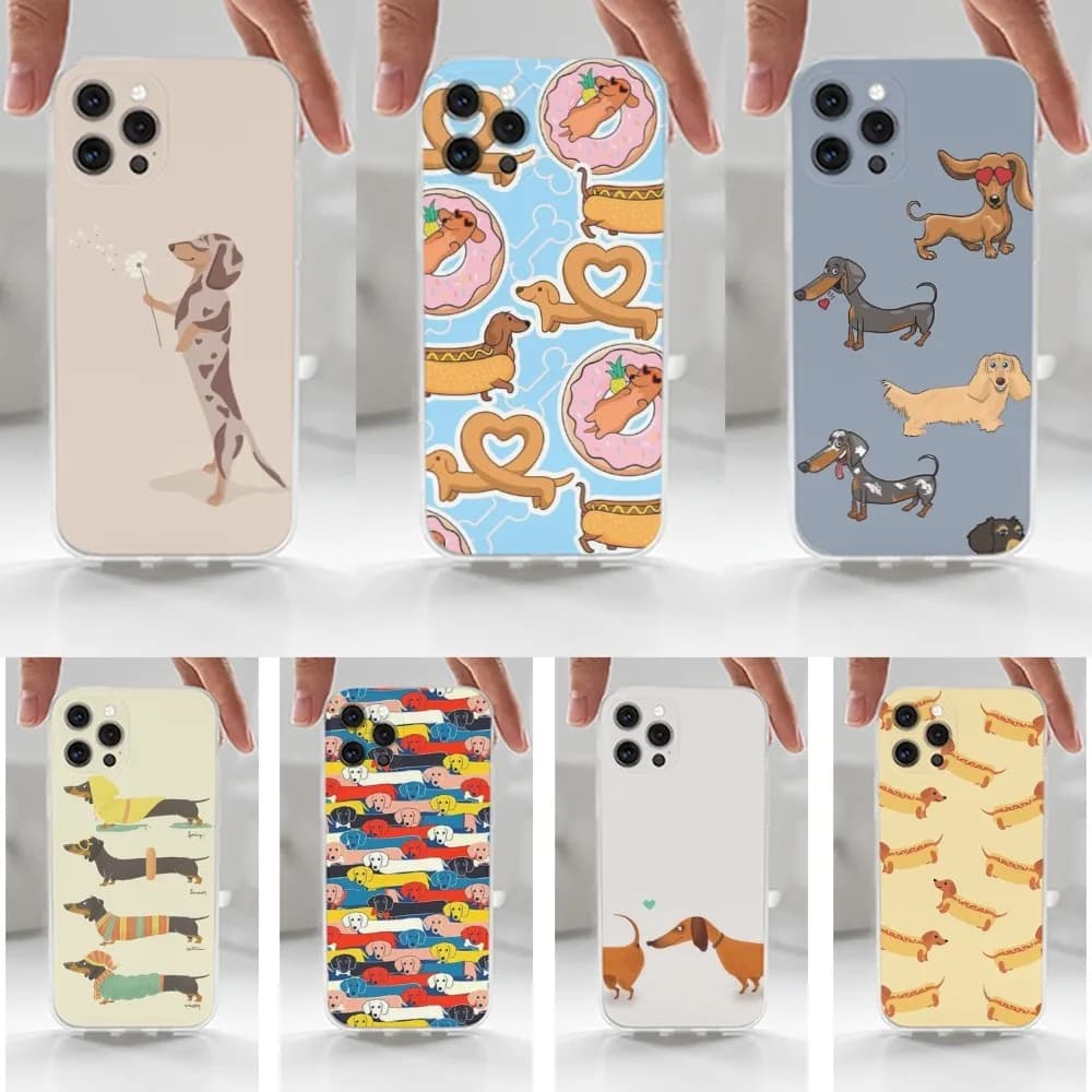 Dachshund Sausage Dog Phone Case For iPhone 16,15,14,13,12,11 Plus,Pro,Max,XR,XS,X,7,8 Plus,SE,Mini,Transparent,Silicone Case