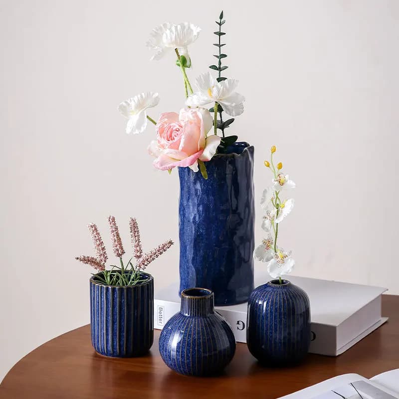 Blue Ceramic Vase, Hydroponic Vase Decoration, Home Dining Table, Living Room, Bedroom Accessories, Desktop Decoration Ornaments