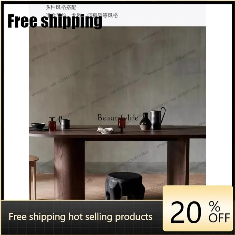 HJ Solid wood folding dining table oval retractable French Italian black oval medieval minimalist long table