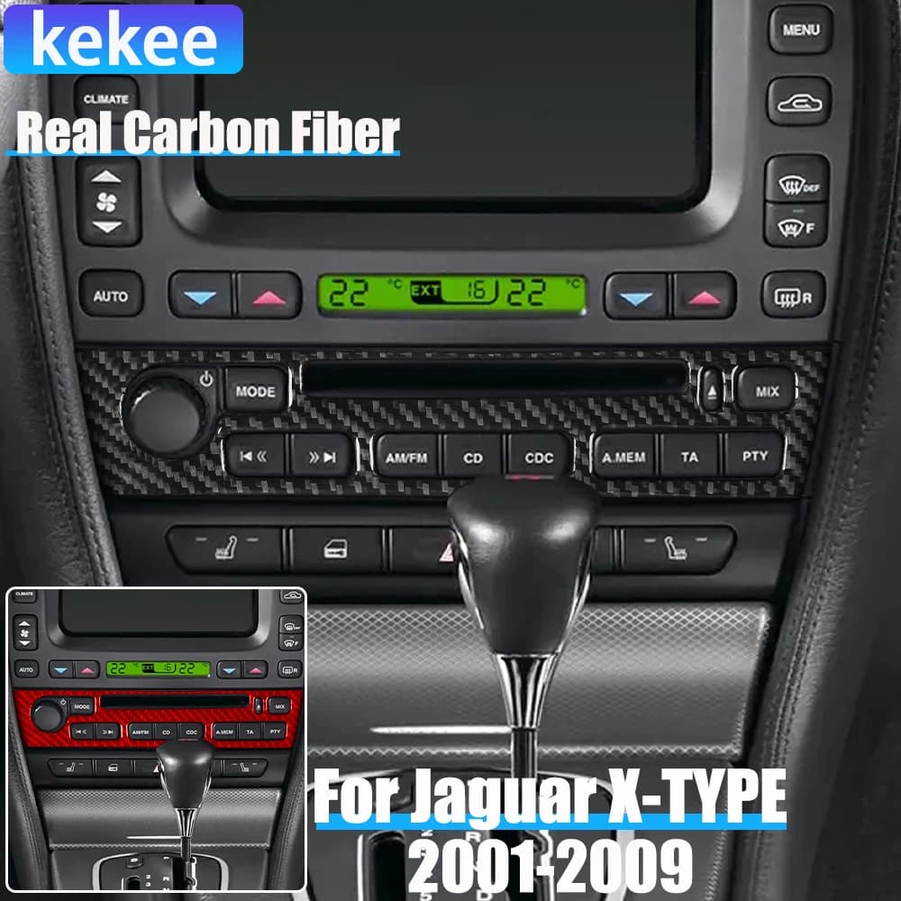Real Carbon Fiber Car Accessories Center Console Radio Panel Decorative Trim Cover Soft Sticker For Jaguar X-TYPE X400 2001-2009