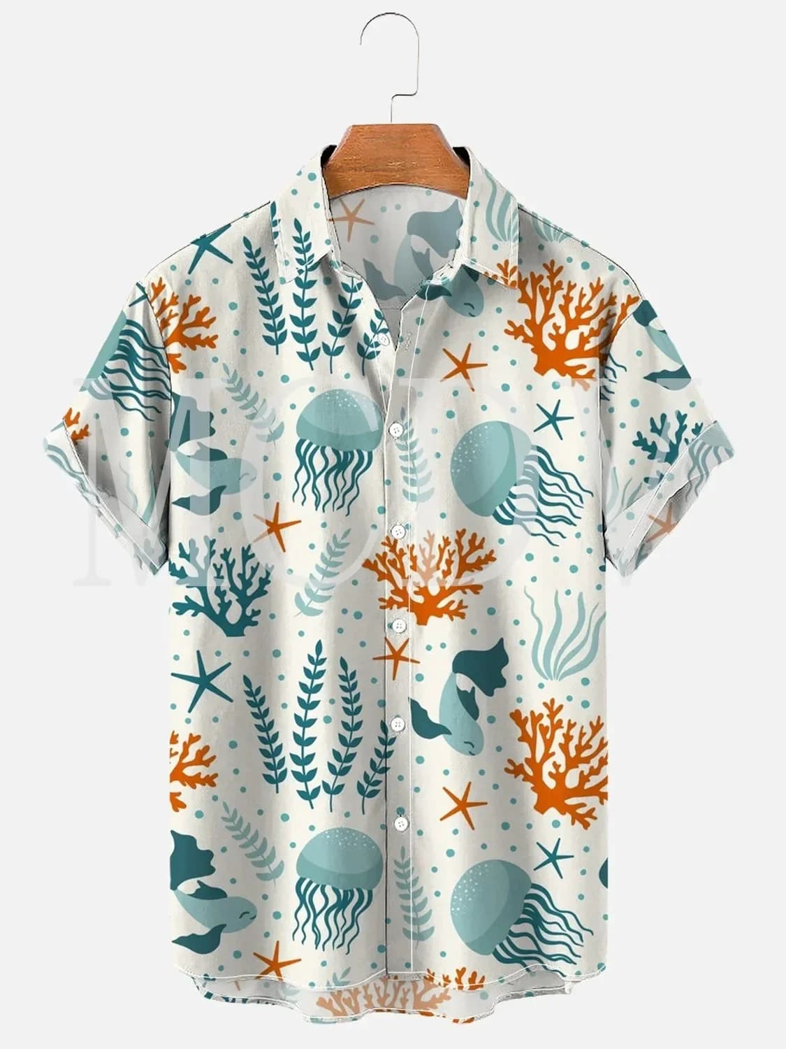 Men's For Women's Ocean Collection Printed Casual Breathable Short Sleeve Hawaiian Shirt