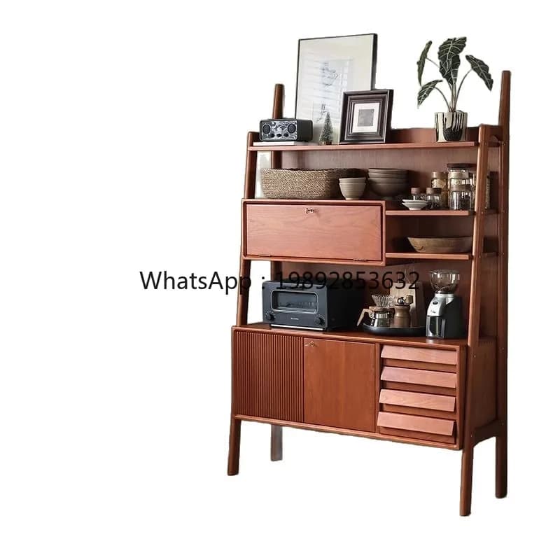 LYY Nordic Expression Vintage Retro Style Solid Wood Cherry Wood Tea Cabinet Sideboard Display Rack