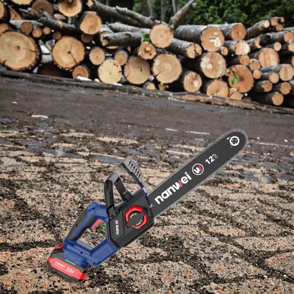 20V Cordless Electric Chainsaw 12 Inch Portable Handheld Wood Cutting Saw with Two Lithium Batteries Garden Power Tool
