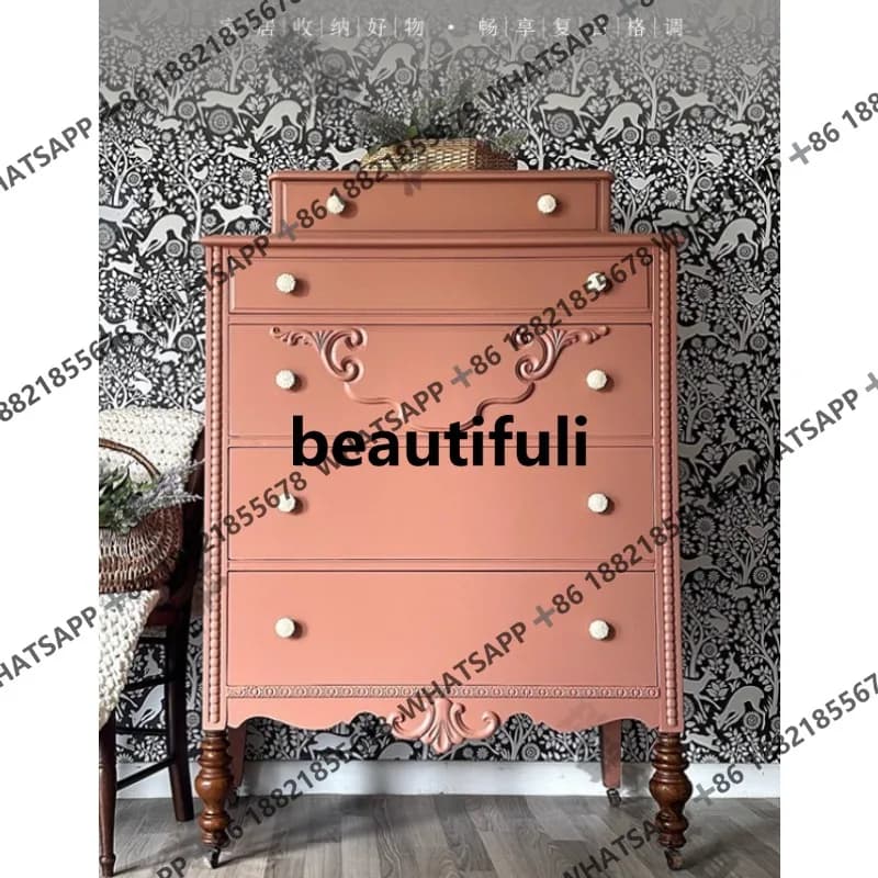 Medieval solid wood chest bedroom carved locker French country living room high chest