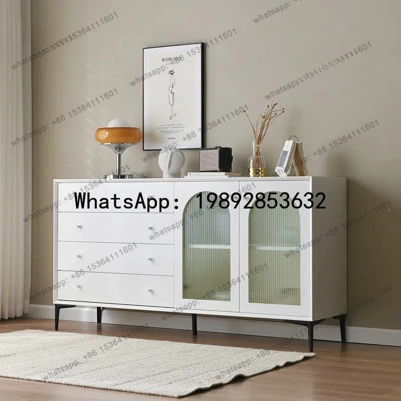 X5  light luxury white paint dining side cabinet four buckets double glass door integrated  multi-functional tea cabinet