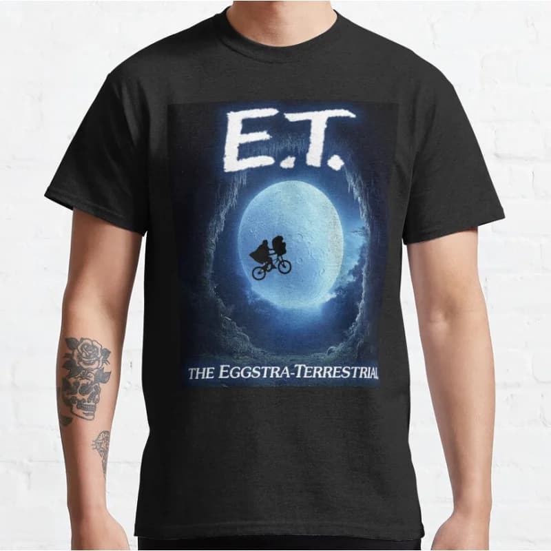 ET The Extra Terrestrial 80s Horror movie Alien E.T. Sci fi Short-sleeve crewneck T-shirt for men large size Adult Tops S-6xl