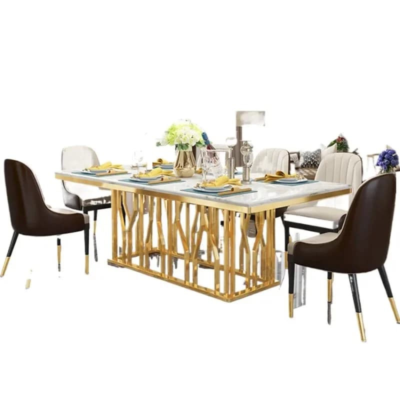 Dining set 6 chairs room furniture Stainless steel modern  table set Golden luxury marble tabletop dining table