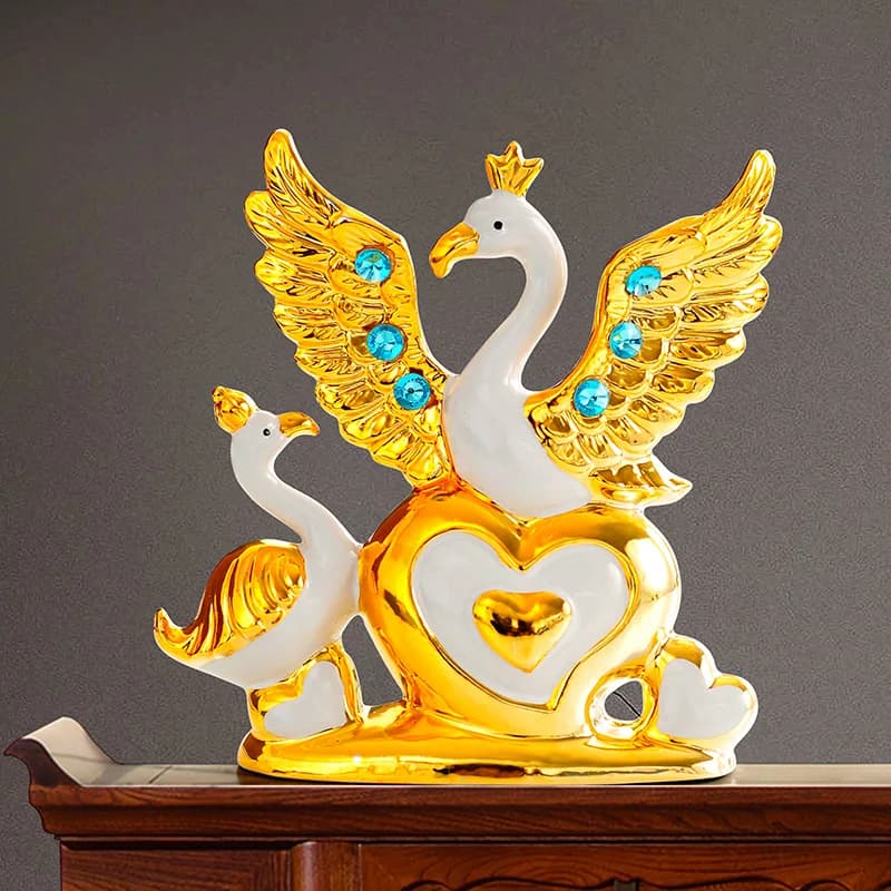 European Wedding Decor Crafts Ceramic Creative Room Decoration Handicraft Gold Swan Porcelain Figurines Decorations