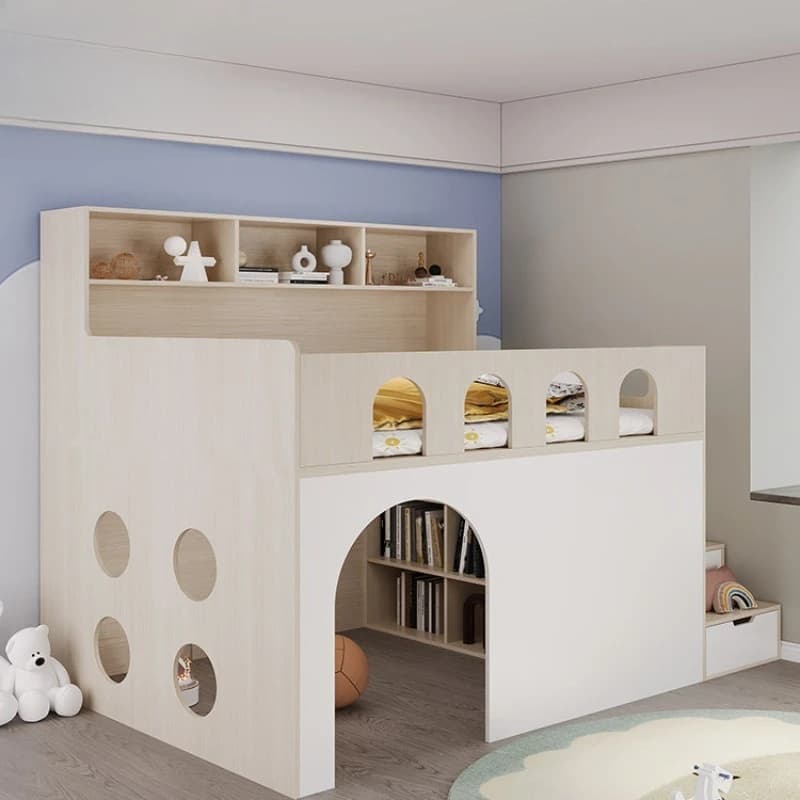 Half-height bed, small apartment cloakroom bedside table combination multifunctional bed under bookcase secret base fun