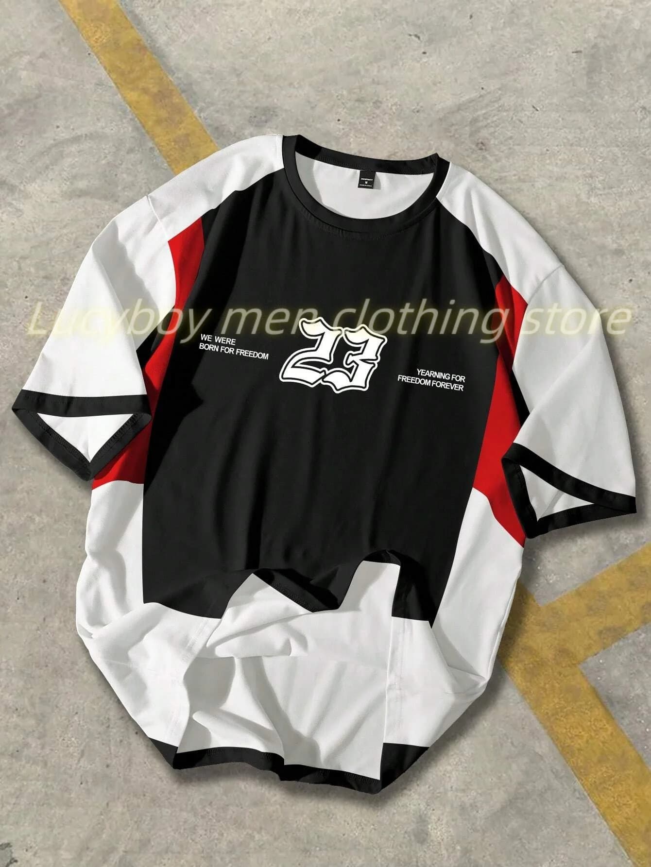 Mens LETTERS rint T-Shirt Man NO 23 Short Sleeve Round Neck Tee Vintage Casual Mesh Jersey Oversize Tops Men Clothes