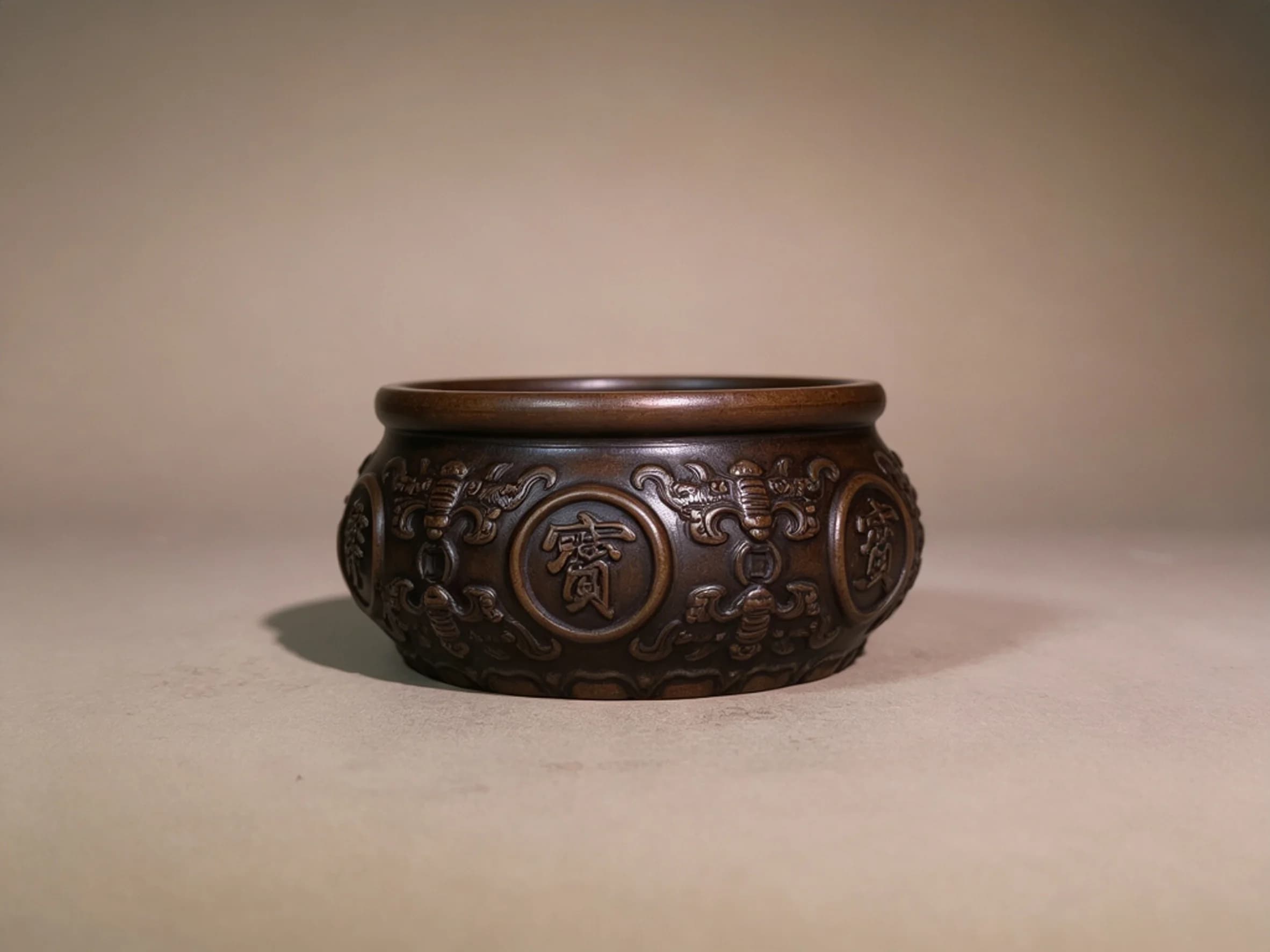 Exquisite Pure Copper Ornament of Five Blessings, Twin Fish Embracing Fortune and Treasure Basin, A Fine Craftwork for Home and