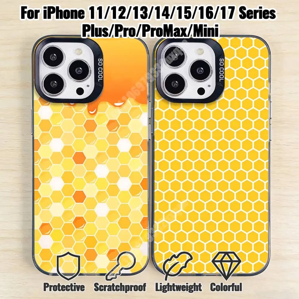 Honeycomb Bee Hive Pattern Phone Case for iPhone 17 16 15 Max Mini 14 13 Pro Plus 12 11 X XS Air IMD Cover