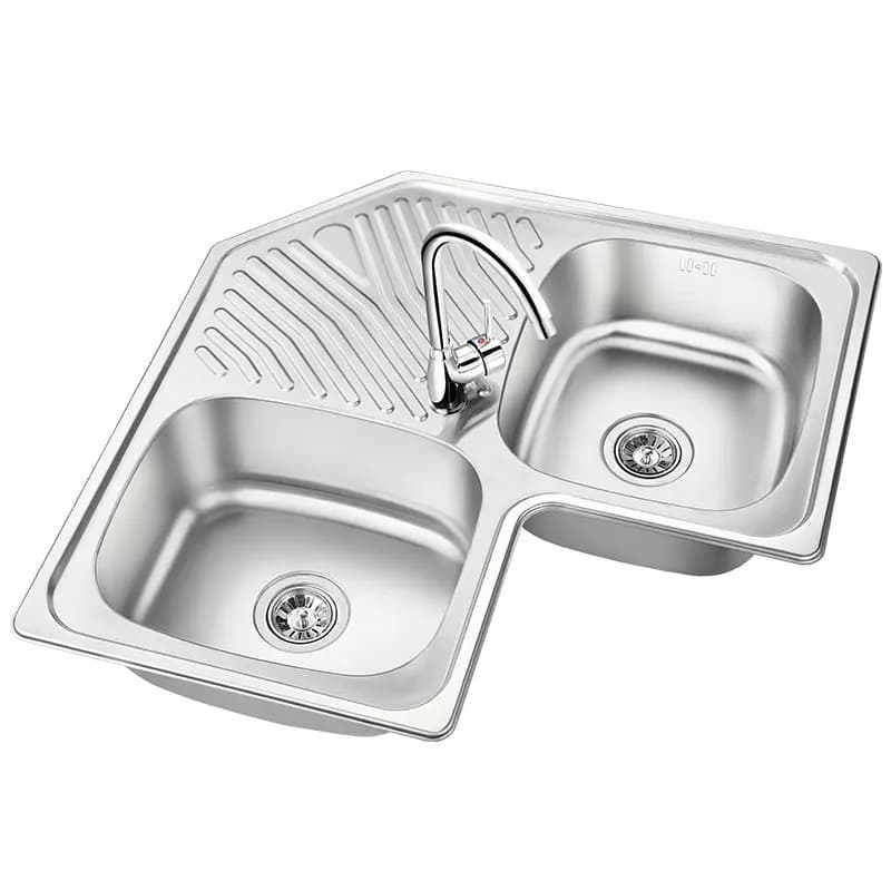 Stainless steel, thickened, kitchen corner shaped sink, right angle double sink, kitchen sink