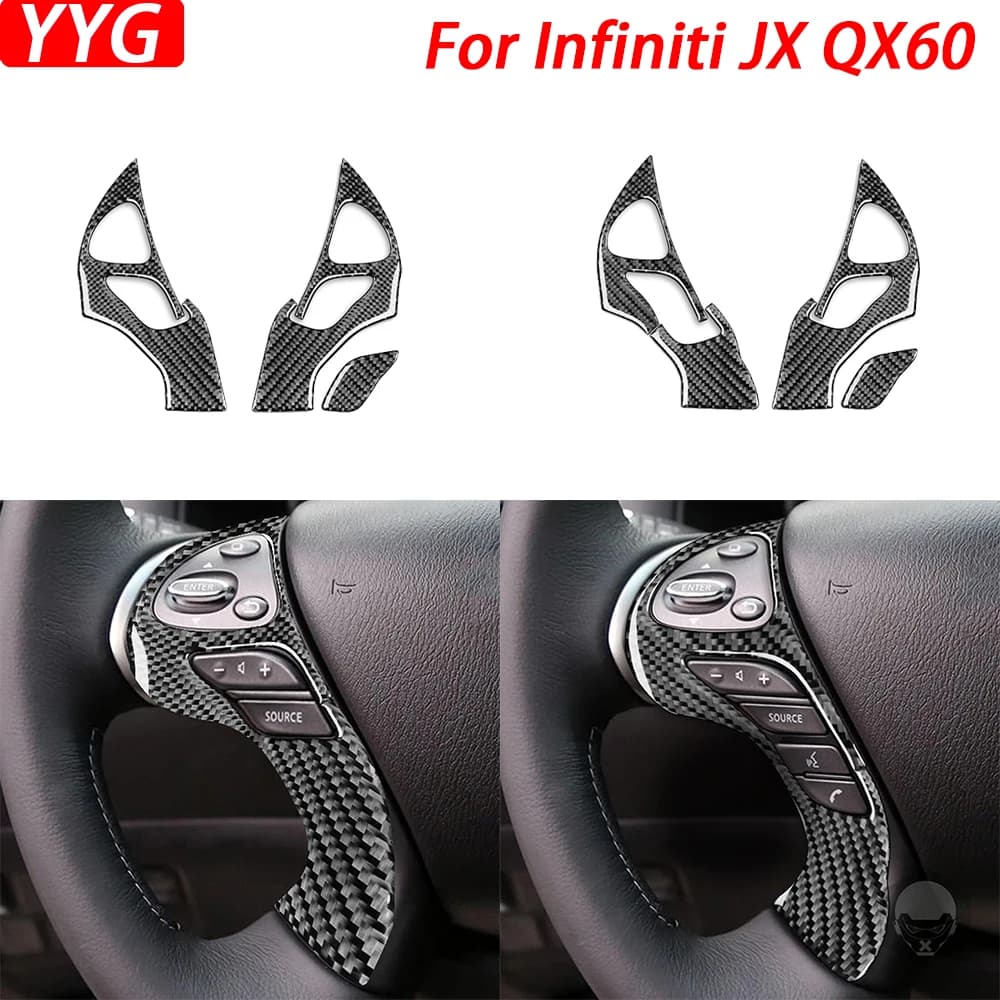 For Infiniti JX 2013 QX60 2014-2016 Real Carbon Fiber Steering Wheel Button Panel Trim Cover Interior Car Accessories Sticker