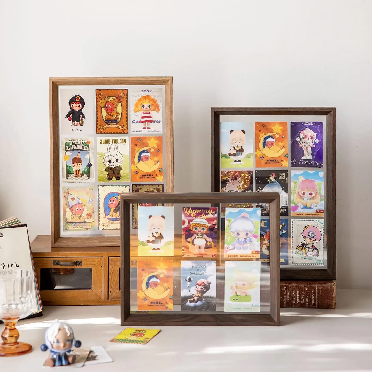 Acrylic Photo Frame with 9 Compartments, Card Display Box,Blind Box Storage Rack, Photo Frame Card Display Stand for Pop Mart