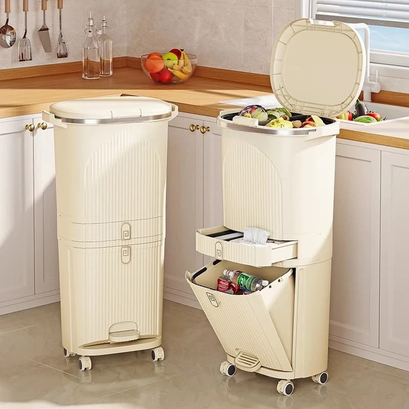 Kitchen trash can removable large capacity with cover double layer dry and wet separation